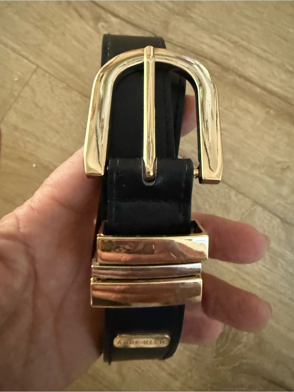 Anne Klein black leather two tone belt gold and silver size large